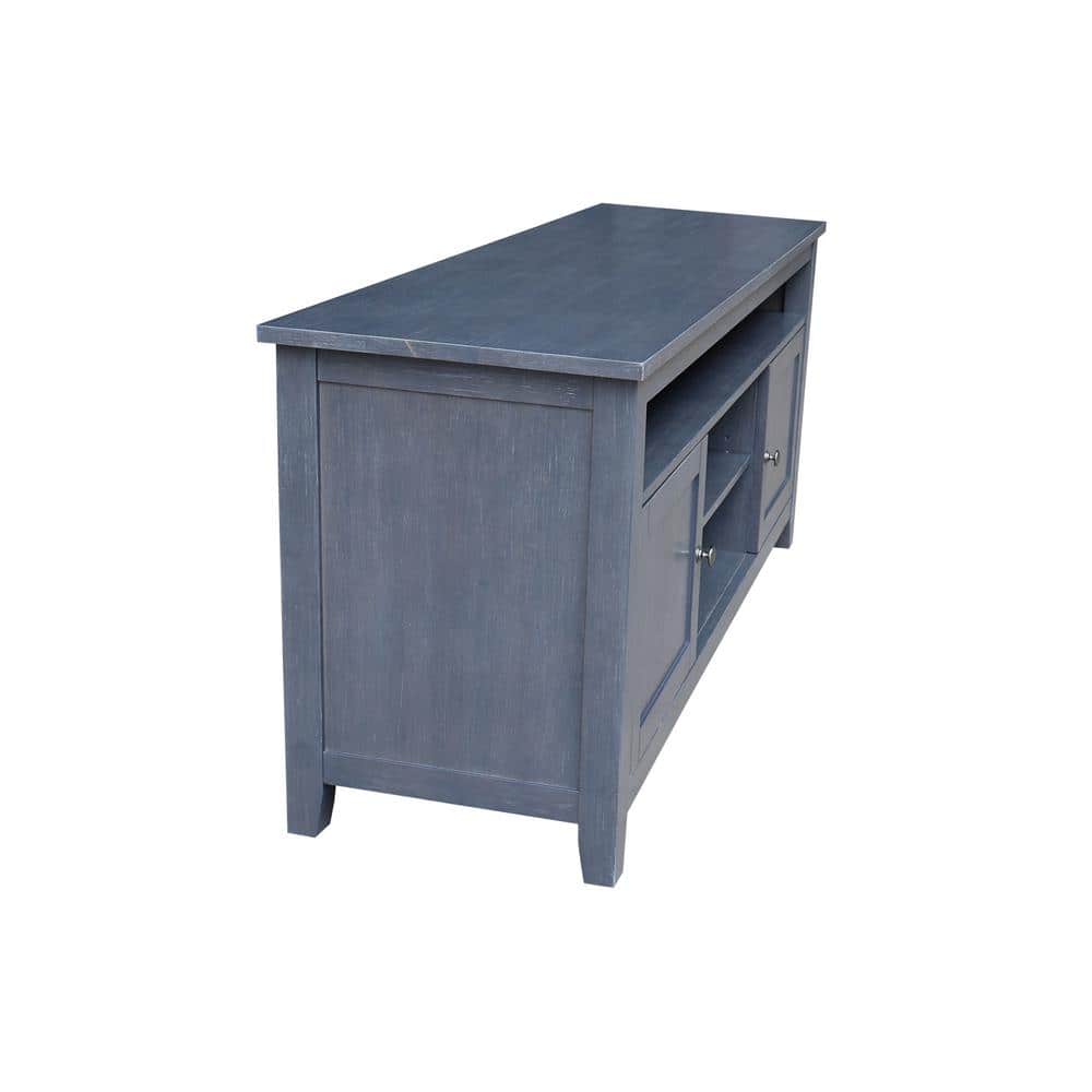 Elegant Heather Gray Solid Wood TV Stand with Cabinet and Open Shelves