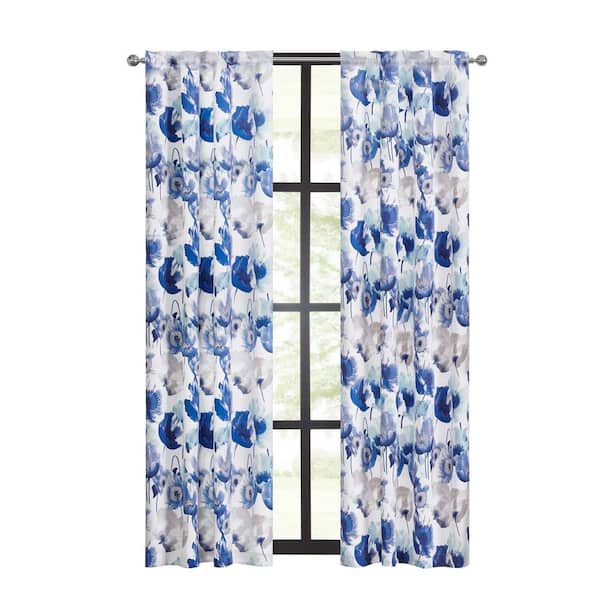 ACHIM Poppy Field Polyester Room Darkening Window Panel - 50 in. W x 63 in. L in Blue