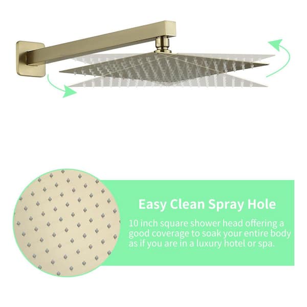 2-Spray Patterns Square 10 in. Dual Shower Heads Wall Mounted and Handheld Shower Head in Brushed Gold
