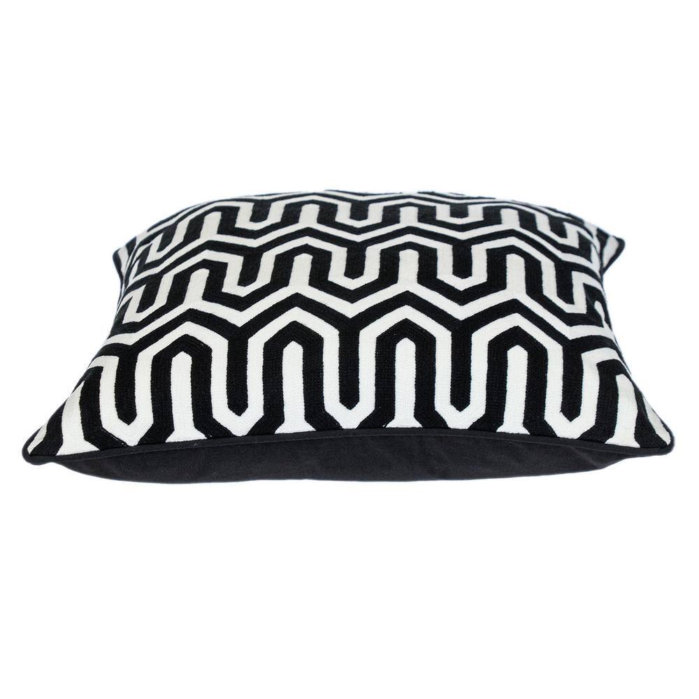 Black and White Geometric Embroidered Square Pillow 20" x 20"
