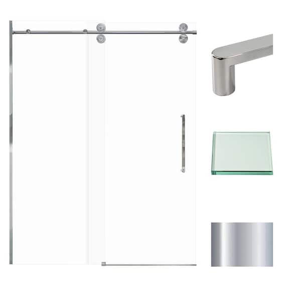 Transolid Teegan 59 in. W x 80 in. H Sliding Semi Frameless Shower Door with Fixed Panel in Polished Chrome with Clear Glass