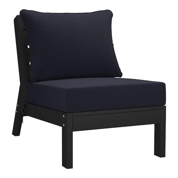 Westin Outdoor Birchwood Outdoor Patio Deep Seating HDPE Armless Lounge Chair in Black with Navy Blue Cushions