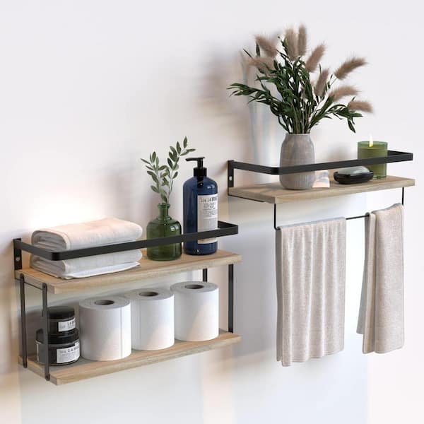 Cubilan 15.75 in. W x 5.71 in. D Light Brown Decorative Wall Shelf, Wall Mounted Floating Shelves (Set of 2)