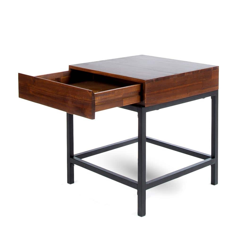 Dark Oak and Black Metal Industrial Storage Side Table