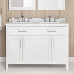 Tahoe Duo 48 in. W x 21 in. D x 35 in. H Double Sink Bath Vanity in Pure White with White Engineered Marble Top
