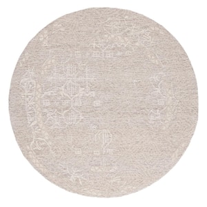Metro Natural/Ivory 6 ft. x 6 ft. Solid Color Floral Round Area Rug
