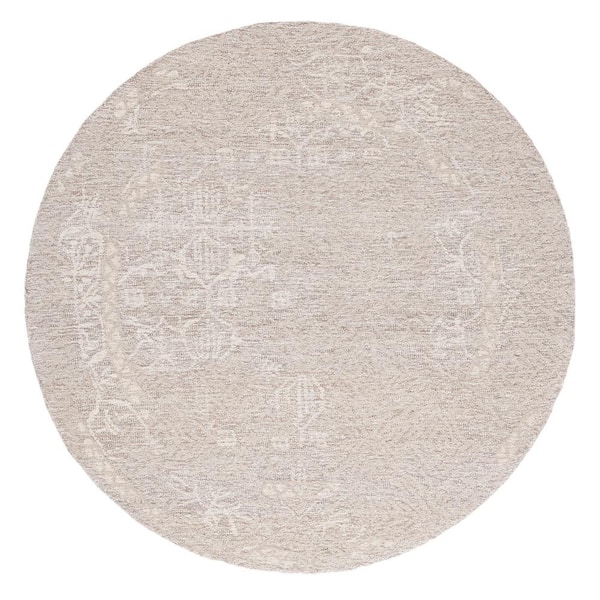 Metro Natural/Ivory 6 ft. x 6 ft. Solid Color Floral Round Area Rug