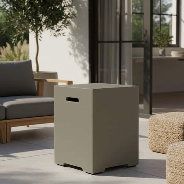 Propane Tank Cover 16 in. Outdoor Hideaway Table for 20 lb. Tank with MgO Concrete Look and Side Handles