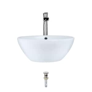 Porcelain Vessel Sink in White with 731 Faucet and Pop-Up Drain in Chrome