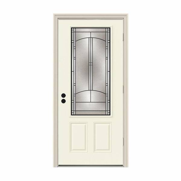 JELD-WEN 36 in. x 80 in. 3/4 Lite Idlewild Vanilla Painted Steel Prehung Left-Hand Outswing Front Door w/Brickmould