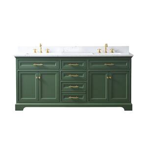 Thompson 72 in. W x 22 in. D Bath Vanity in Evergreen with Engineered Stone Top in Carrara White with White Basins
