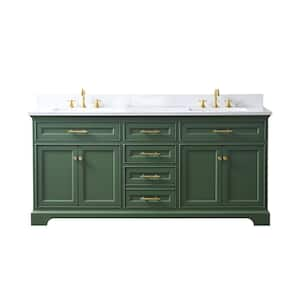 Thompson 72 in. W x 22 in. D Bath Vanity in Evergreen with Engineered Stone Top in Carrara White with White Sinks