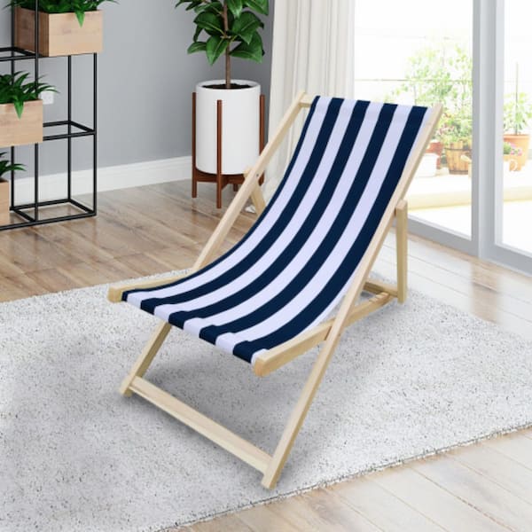 HOTEBIKE Dark Blue Stripe Folding Chaise Lounge Chair Stylish