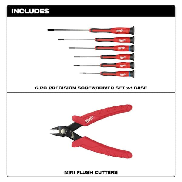 6PC Precision Screwdriver Set w/ Case and Mini Flush Cutters