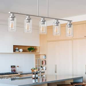 5-Light Brushed Nickel Modern Kitchen Island Pendant Lighting with Clear Glass Shade, Hanging Light for Dining Room