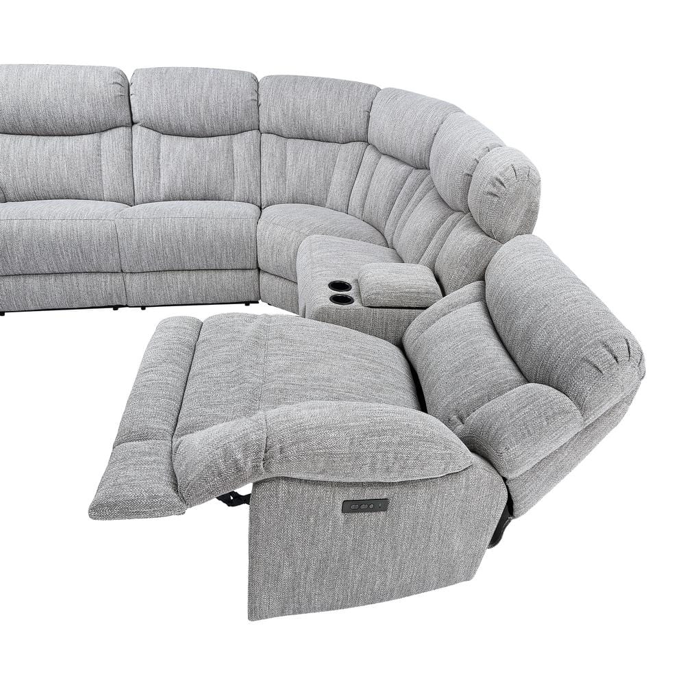 Gray Herringbone Six-Piece Fabric Sectional with Pillow-top Arms