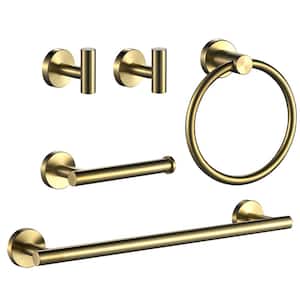 Bathroom Hardware Set 5-Pieces Towel Bar, Towel Ring, Robe Hook, Toilet Paper Holder Wall Mounted Gold