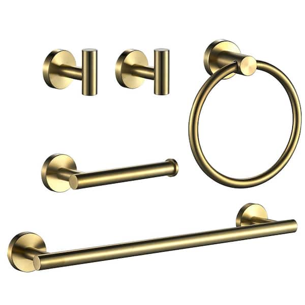 FORIOUS Bathroom Hardware Set 5-Pieces Towel Bar, Towel Ring, Robe