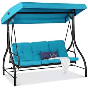 3-Person Metal Patio Swing with Sky Blue Cushion