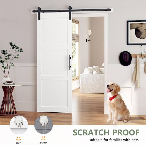 30 in. x 84 in. 3-Panel White Finished Solid MDF Core Interior Sliding Barn Door with Hardware Kit