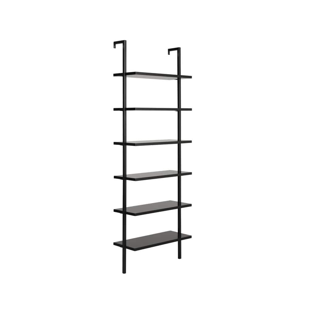 Theo Matte Black 6-Shelf Wood Ladder Bookcase