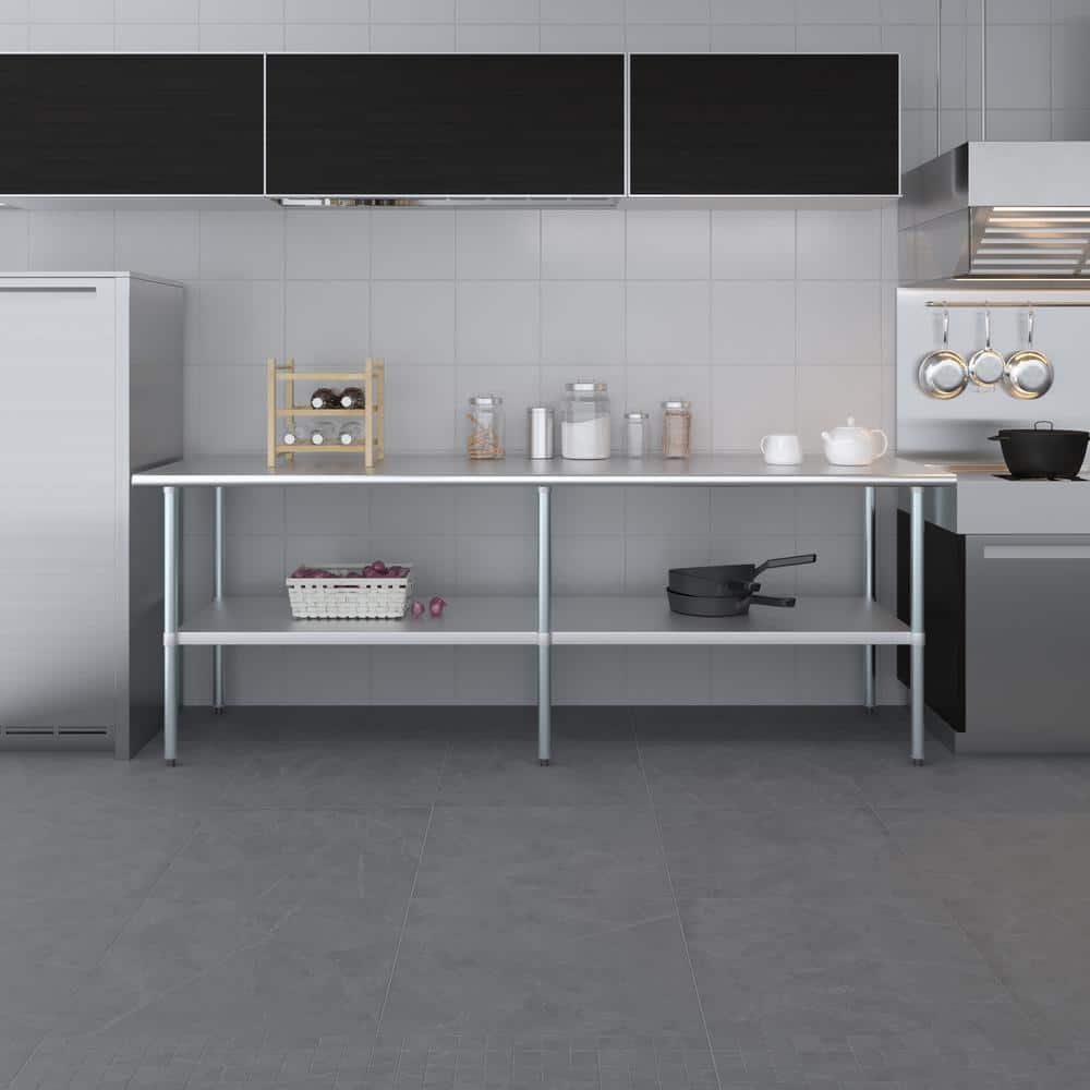 96" Long Stainless Steel Commercial Work Table with Galvanized Undershelf