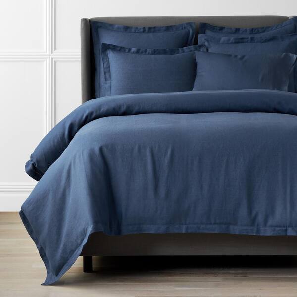 The Company Solid Washed Blue, Navy Blue Linen Duvet Cover Queen