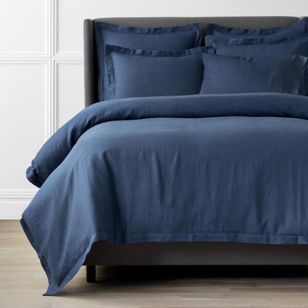 The Company Store Solid Washed Blue Linen Twin Duvet Cover