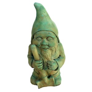 Cast Stone Garden Gnome Statue - Weathered Bronze