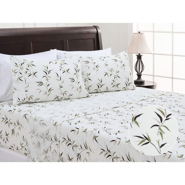 CHANASYA 4-Piece Lattice Bamboo Pattern Print Microfiber Bedsheets Set, Queen