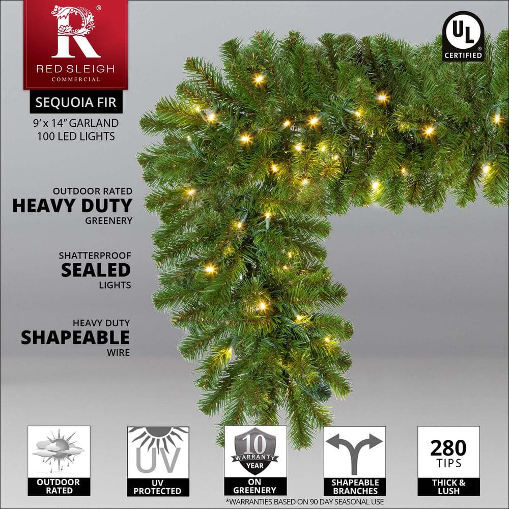 Sequoia Fir 9 ft Pre-Lit Artificial Garland with Warm White LED Lights