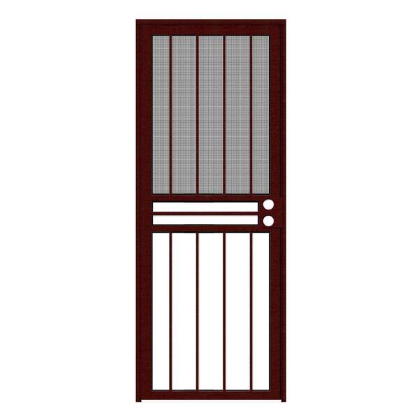 Unique Home Designs 32 in. x 80 in. Paladin Wineberry Recessed Mount All Season Security Door with Insect Screen and Glass Inserts