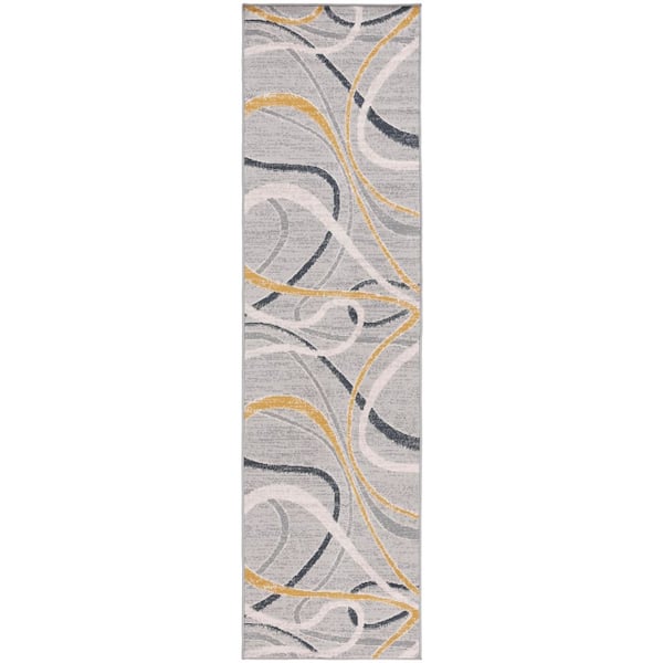 Odyssey 2 ft. x 8 ft. Gray/Gold Ivory Abstract Swirls Runner Rug