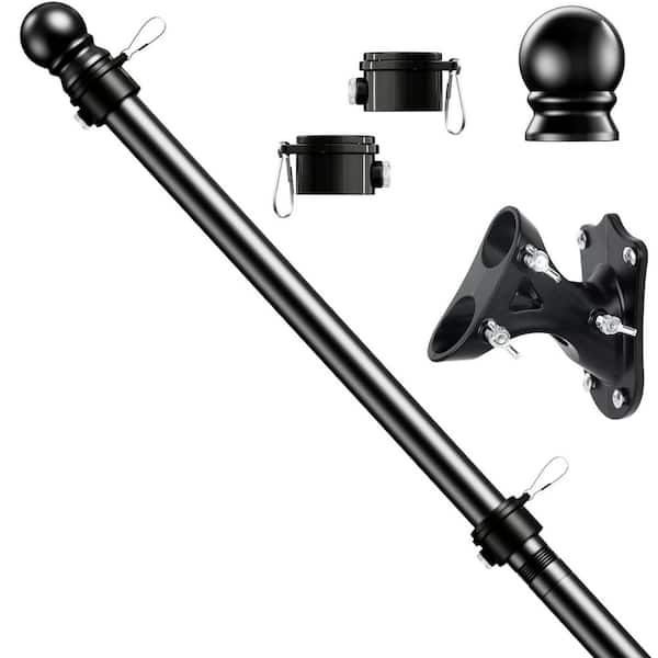 5FT Adjustable Stainless Steel Flag Pole Kit w/ 3x5 American Flag Tangle Free Weather Resistant for Outside Wall, Black