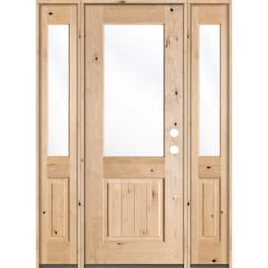 60 in. x 96 in. Rustic Alder Half Lite Clear Low-E V-Grooved Unfinished Wood Left-Hand Prehung Front Door/Sidelites