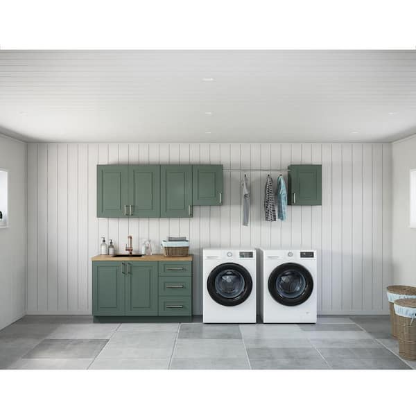 MILL'S PRIDE Greenwich Aspen Green Plywood Shaker Stock Ready to Assemble Kitchen-Laundry Cabinet Kit 24 in. W. x 84 in. x 128 in.