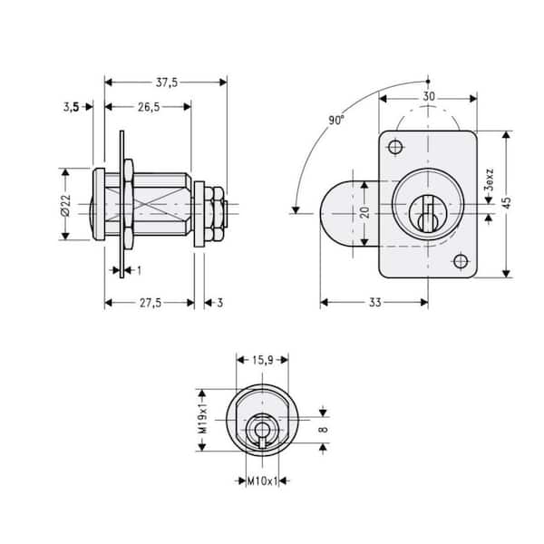 VictorsHome Cam Drawer Lock - 3/4 inch (19mm) Bore 7/8 inch (21mm) Cylinder Length Chrome for Office Desk Cabinet Door, Keyed Alike, 2 Pcs