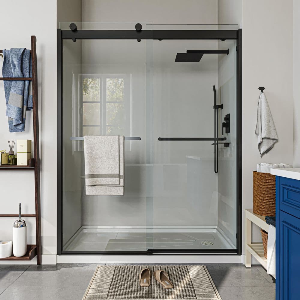 58 in. To 60 in. Width x 76 in. H Sliding Framed Shower Door in Matte Black with Clear Glass price history on PriceWatchPro