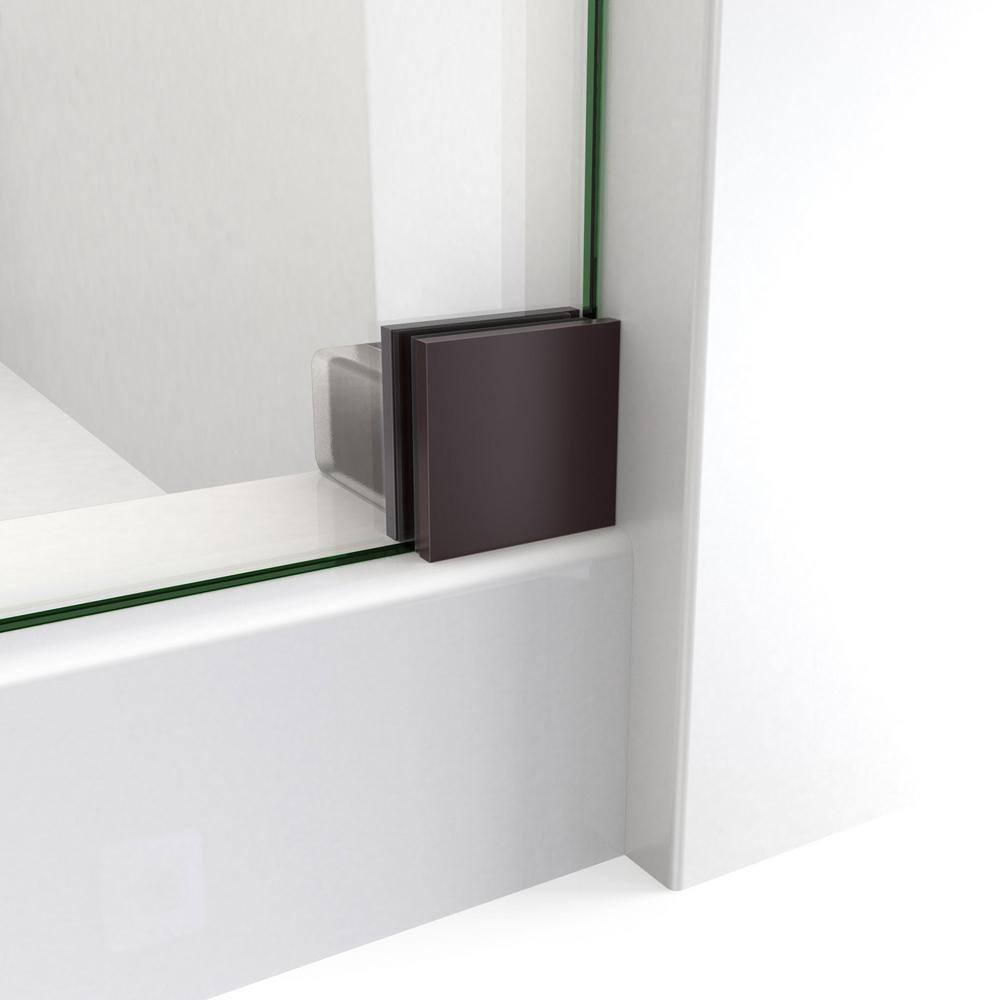 Modern Frameless Sliding Shower Enclosure with Clear Glass and Oil Rubbed Bronze Hardware