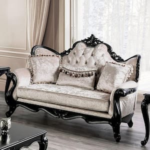 Raya 70.5 in. Black Floral Fabric 2-Seater Loveseat With Wingback