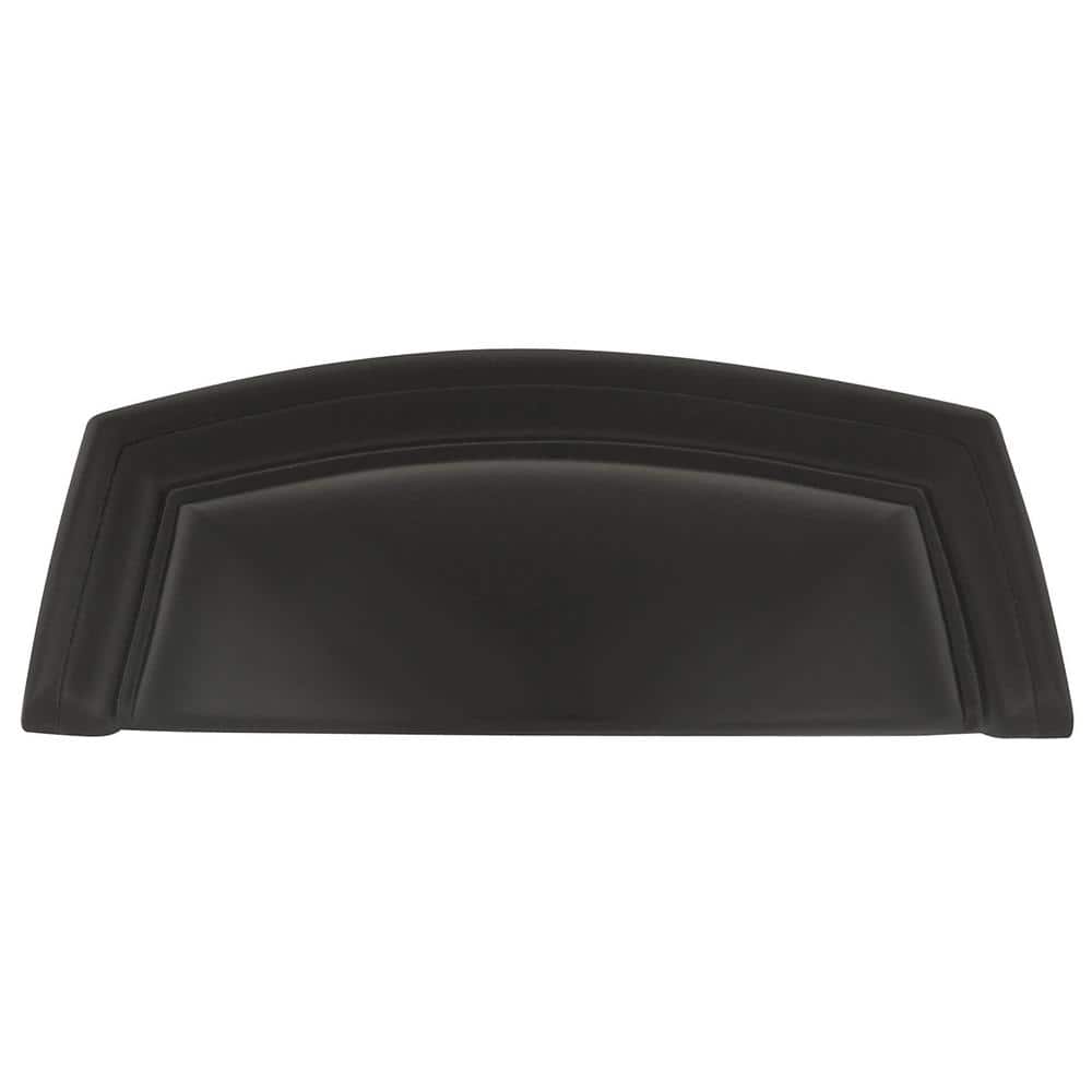 Matte Black Modern Cup Cabinet Pull with Mounting Hardware