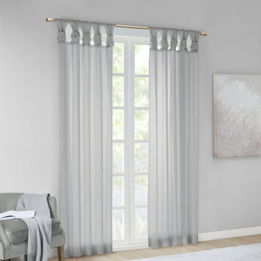 Light Grey Sheer Tab Top Polyester Drapes, 50" x 84"