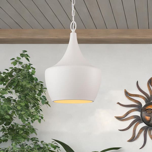 Plano 1-Light 11.8-in.W White Pendant Light Metal Geometric Barn Pendant Light for Kitchen Island and Dining Room