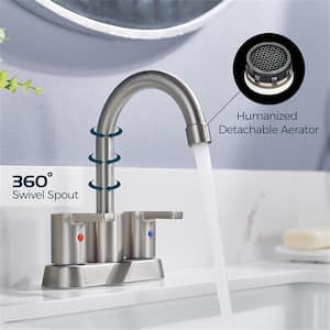 4 in. Centerset Double Handle Mid Arc Bathroom Faucet with Drain Kit Included in Brushed Nickel