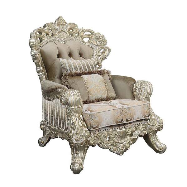 Acme Furniture Sorina Velvet, Fabric and Antique Gold Finish Leather ...