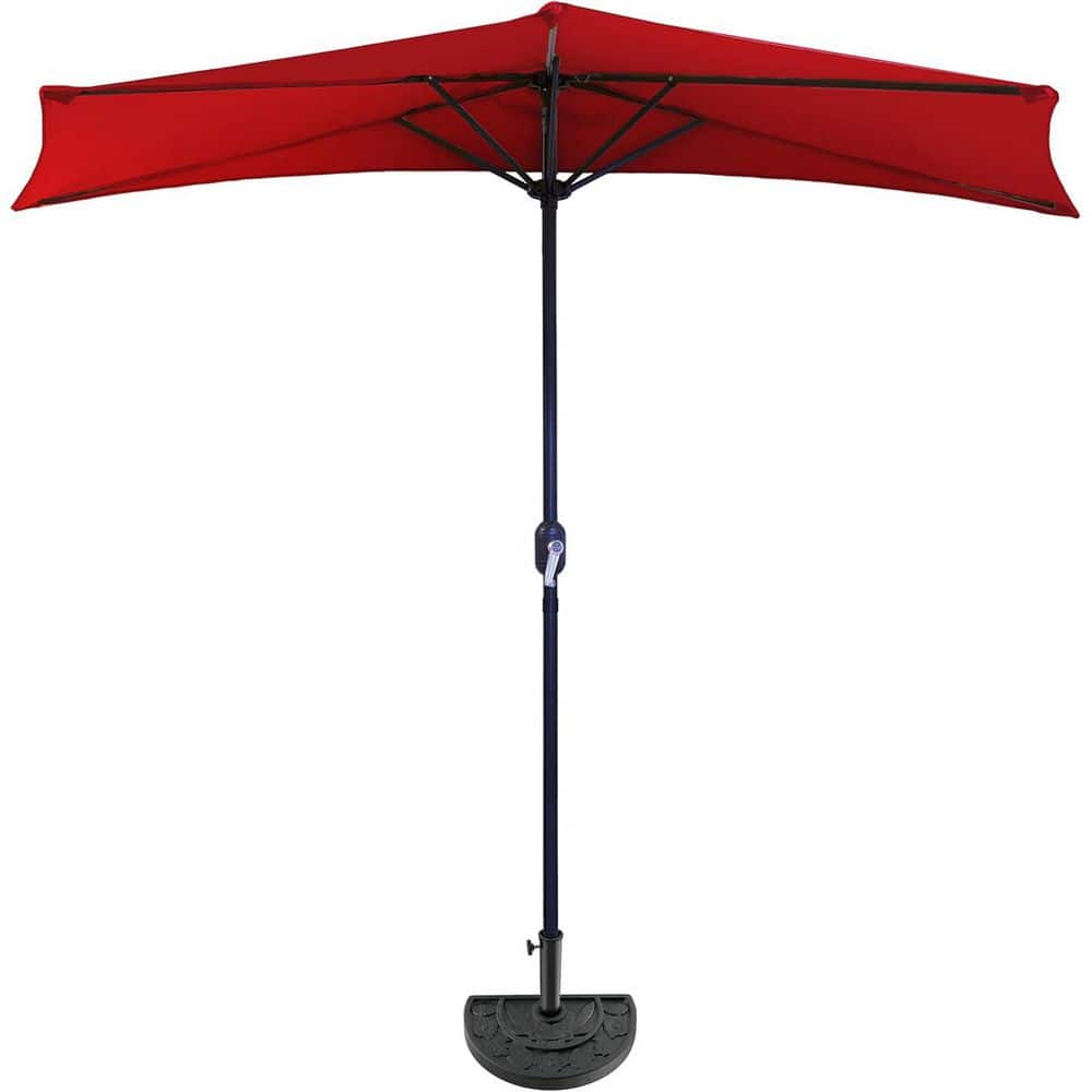 9 ft. Steel Market Half Patio Umbrella in Red with Base