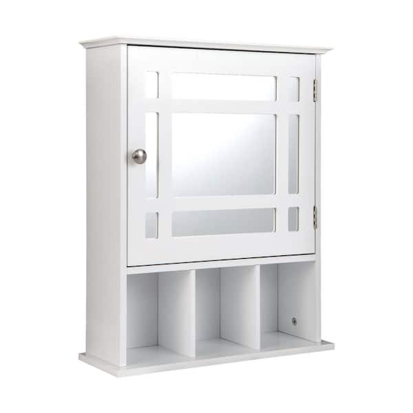 ANGELES HOME 19 in. W x 23.5 in. H Rectangular Wood Wall Mounted Medicine Cabinet with Mirror -White