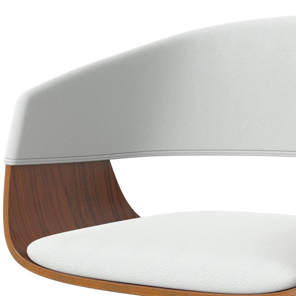 White Faux Leather Adjustable Swivel Bar Stool with Wood Accents