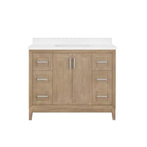 Maverick 42 in. W x 22 in. D x 34 in. H Single Sink Bath Vanity in Antique Oak with White Engineered Stone Top