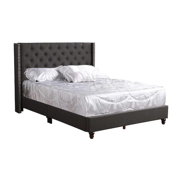 AndMakers Julie Black Tufted Upholstered Low Profile Full Panel Bed